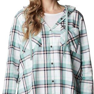 🆕Columbia Women's Anytime Stretch Hooded LS Shirt, XS - Aqua Tone Plaid, NWT